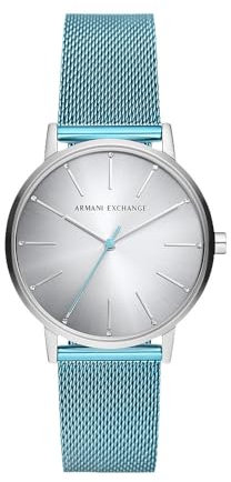 Armani Exchange orologio per donna, movimento al quarzo e cassa orologio per 36 mm con cinturino in acciaio inossiorologio perbile, pelle o silicone, Azzurro e grigio