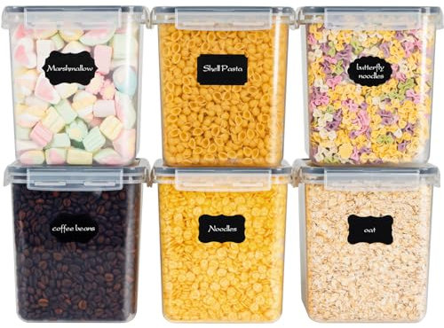 MUUKAIII 2,5L Boite Rangement Cuisine Lot de 6, Boîte Hermetiques Alimentaires en Plastique Sans BPA, Organiseur de Cuisine pour Farine Sucre Cereales Pâtes, Boite de Conservation Alimentaire