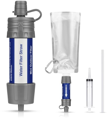 D-VITAE Filtre à eau portable pour l'extérieur, Paille de filtration d'eau personnelle, Equipement de survie, d'urgence Purificateur d'eau pour le camping, la randonnée, l'escalade et le sac à dos