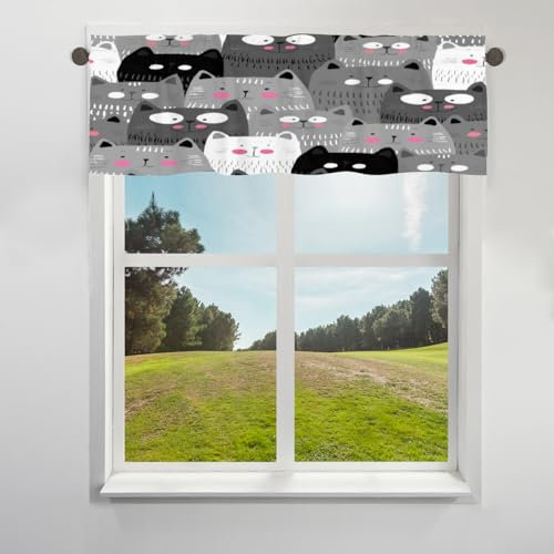 TropicalLife Vorhang mit Katzenmotiv, für Fensterstangen, Tasche, niedliche graue Katzen, kurze Fenster, Vorhänge für Café, Küche, Badezimmer, Wohnzimmer, Fensterdekoration, 106 x 30 cm