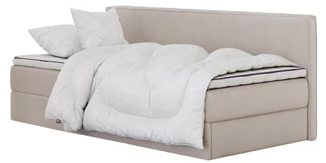 mybed. Boxspringbett Einzelbett Mitto Conti Solo Jugendbett Kinderbett Polsterbett mit Bettkasten Beige 120x200 7-Zonen Taschenmatratze H3 und Topper Bettgestell