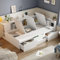 FEZTOY Kinderbett 90x200 mit Schubladen, Regal, und Bücherregal, Kinder Einzelbett - Stauraum unter Bett - Funktionsbett Holzbett, Schlafsofa für Jungen & Mädchen, Jugendbett, Ohne Matratze