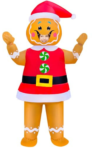 KOOY Inflatable Costume Adult Christmas Gingerbread Man Costume For Christmas Party Cosplay Funny Christmas Inflatable Costumes For Men Women, Blow Up Costume For Adults, Red