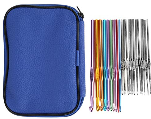 22 Stück Ergonomische Metall-Häkelnadeln mit Aufbewahrungstasche, Pullover-Werkzeug-Organizer