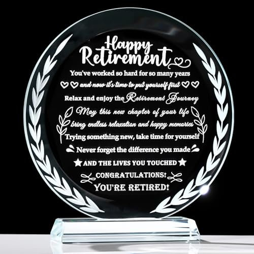 YWHL Regalos de jubilación para mujeres y hombres, los mejores regalos de jubilación para profesores, jefes, enfermeras, compañeros de trabajo, recuerdo de cristal, placa jubilada, regalo feliz de