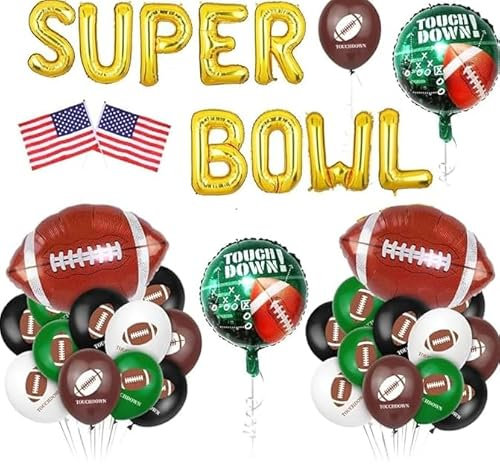 Bluelves Super Bowl, 40 pezzi, decorazione da football americano, decorazione per feste, snack stadio NFL, set di decorazioni Superbowl, bandiere americane, palloncini in pellicola, palloncini