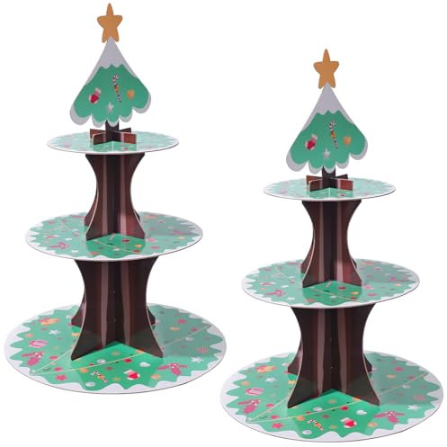 PYGHAP 2 Pack Cake Stand - 3 Tier Dessert Holder Round Tower Cake Stands for Christmas Birthday Party Supplies (Christmas Tree)