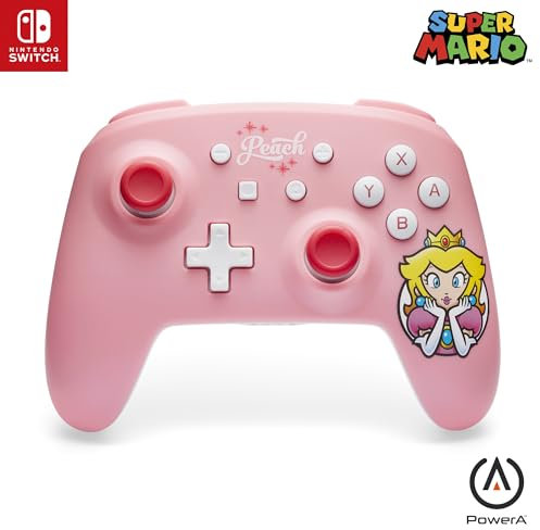 Mando Inalámbrico PowerA para Nintendo Switch - Rosa Princess Peach, Nintendo Switch - Modelo OLED, Lite, mando de juego, mando Bluetooth, controles de movimiento, con licencia oficial