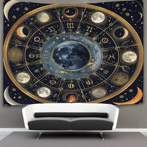 CTAMM Mondphasen Wandteppich, Wandbehang Wandtuch Sternzeichen Tapestry Wall Hanging,Wandteppich Wanddeko Für Schlafzimmer Wohnzimmer Wohnheim 100cmx150cm