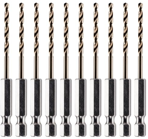Rennie Tool Box of 10 x 2.1mm Hex Shank HSS Cobalt Jobber Drill Bits Set | For Stainless Steel, Hard Metals, Aluminium, Cast Iron, Copper. Twist Drill Bit Sets. 2.1mm Drill Bits Gold Metric Drill Set