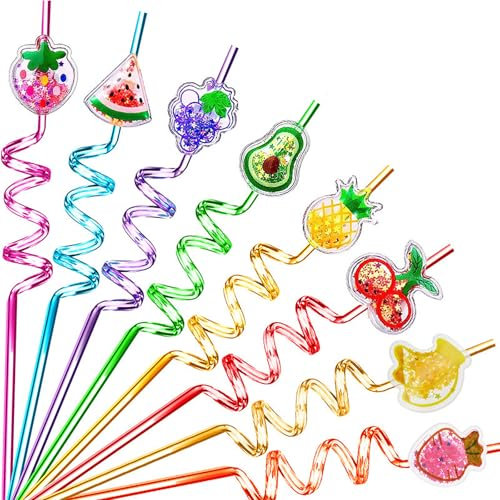 8 Pieces Plastic Reusable Straws - Bendy Straws,Curly Straws for Kids - Party Straws for Home Bar Beverage Shop Weddings Birthdays Family Reunion Cocktail Straws,Christmas Straws