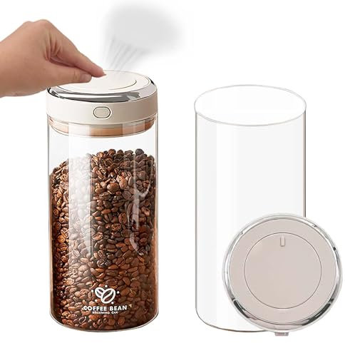Daily Treasures 2 Pack Airtight Coffee Canisters(1.8L), Dual Mode Coffee Bean Container with One-way Valve,Clear Glass Vacuum Seal Container with Date Tracker,One-Button Operation,Holds 1KG Beans