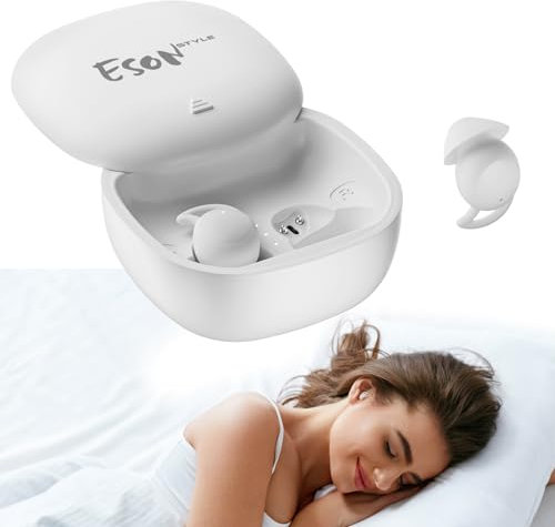 esonstyle Sleep Headphones, Noise Blocking Earbuds for Side Sleepers, Bluetooth 5.3 Small Sleep Earphones, IPX6 Waterproof Wireless Earbuds for Sleeping, Work, White