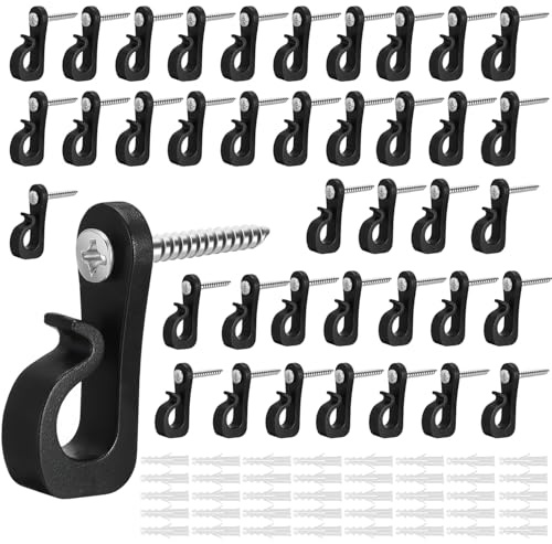 CENCERY 40 Stück Einschraubhaken, Q-Hanger Haken Schraubhaken für den Außenbereich für Holz Kleine Haken Einschraubhaken für Weihnachtslichterhaken Clips (Schwarz)