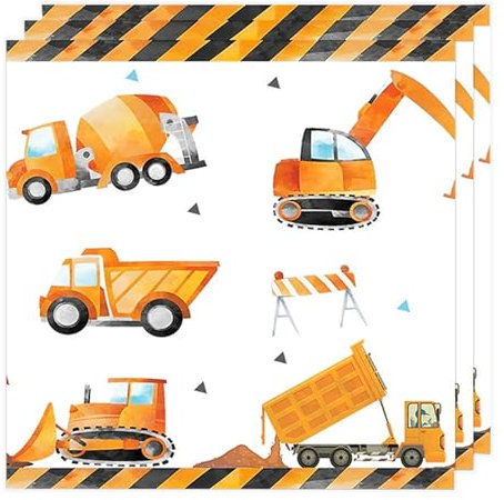 DazzJoy Baustelle Servietten Kindergeburtstag,20 Stück Servietten Bagger,Baustellen Servietten Geburtstag Kinder,Geburtstagsdeko Baufahrzeuge Papierservietten,Einweggeschirr Servietten Traktor 33x33cm