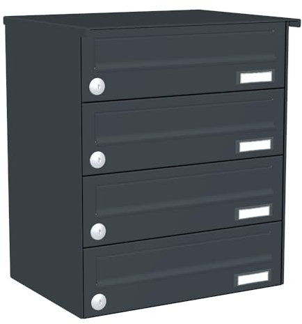 KNOBLOCH Briefkastenanlage | Aufputz | 4-Fach | Anthrazit RAL 7016 | waagerecht | optional 2. Namensschild & 3 Schlüssel