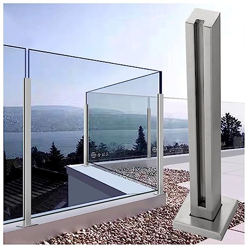 Geländerpfosten-System aus Glas für Balkon Terrasse mit transparentem Glasgeländer-Set, grau, 90 cm/35 cm, ideal für Treppen, Plattformdeck und Garten, Sichtschutzzaun, inklusive Schlitzen für