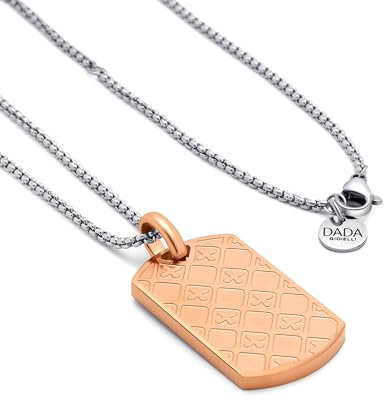 Dada Gioielli - Collana Piastrina Militare 30x18 mm Design Rombi Croce in Diversi Colori Catena Acciaio Regolabile 45+5 cm (Oro Rosa)