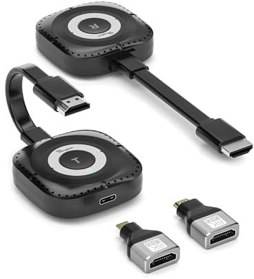 Wireless HDMI Transmitter and Receiver Kit - 1080P@60Hz 4K Streaming, 50m Long-Range, Plug & Play with Dual USB-C Cables & Adapters (TV/PS5/Conference)