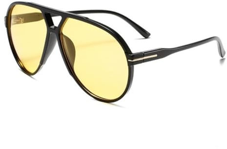 OSAGAMA Vintage Retro Sonnenbrille Gelb Getönte Übergroß Damen Herren Brille für Fahren Sport Reisen Party Fotos (Schwarz Hellgelb)
