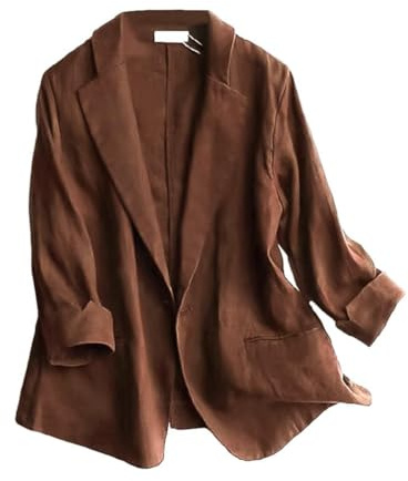 Mywinway Giacca da Donna Casual con Maniche a 3/4, Leggera, Estiva, Primaverile, in Cotone e Lino