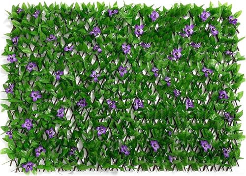 Artificial Ivy Fence Screening, Garden Privacy Hedge Screen, Expandable Faux Green Leaf Trellis, Outdoor Artificial Plant Flower Wall Panels, Flower Trellis, 20cmx200 - Expanded