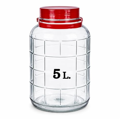 Bote de Cristal Grande con Asa de 5 Litros y Doble Tapa - Garrafa de Vidrio de 5 Litros con Asa - Perfecto para Alimentos Humedos y Secos, Encurtidos, Artículos - Bidón de Vidrio Resistente (1)