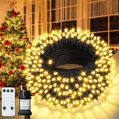 CGN Luci Natale Esterno 105M 1000 LED Luci Albero di Natale Interno con Memoria e Telecomando, 8 Modalità Luci Natalizie da Esterno con Timer IP65 Catene luminose da Esterno per Giardino Balcone Festa