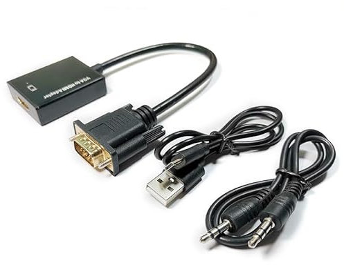 Adaptateur VGA vers HDMI, 1080p Convertisseur VGA Mâle vers HDMI Femelle avec Audio, Câble Unidirectionnel pour Ordinateur Portable, Moniteur, Projecteur, PC vers TV HD, Compatible Audio 3,5mm + USB