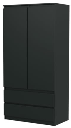VBChome Kleiderschrank 90x50x180 cm 2 Türen 2 Schubladen 4 Einlegeböden Kleiderstange Schwarz
