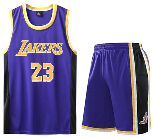 Basketball Trikot Kinder, Basketball T-Shirt Weste und Shorts, Schnell Trocknend Basket-Ball Jersey Set, Sleeveless Basket-Ball Trikot, Größe 22 (Lila,Höhe:120-130 cm)