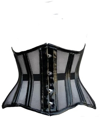 OH WEARS Black PVC and Mesh Steel Boned Underbust Corset, Hourglass Waist Trainer with Lace-Up Back, Tight Lacing, Cosplay, and Burlesque (UK, Alpha, 4XL, Regular, Regular, Black)