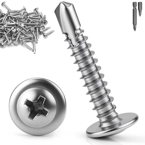 mawmuaw Viti Autofilettanti per Metallo M4.8x19 mm, 80 Pezzi Viti Autoperforanti Inox 410 Vite Autoforanti Testa Larga Bombata Croce per Legno Lamiera Metallo Alluminio