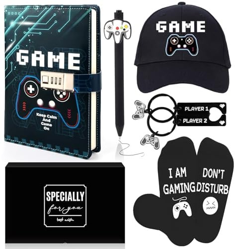 Tagebuch Jungs Kinder, Tagebuch mit Schloss, Geburtstag Geschenke für Junge | 8 9 10 11 12 13 14 15 Jahre Tagebücher mit Code für Teenager, Game Baseballkappe Socken Notizbuch Kinder Spiel Set Schule