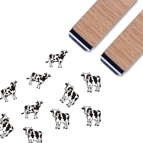 ANATTASOUL 2 Stück Kuh Holzstempel für DIY-Kreationen | 1.5×1.5×6cm Stempelset Personalisiert Stempel für Grußkarten, Geschenkanhänger, Scrapbooking und Bastelprojekte