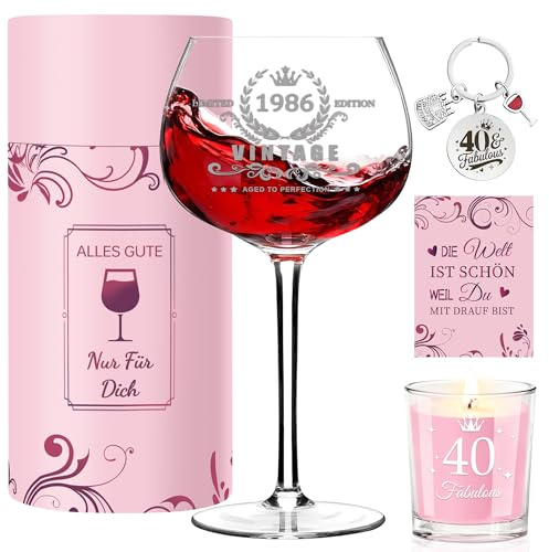 GLEEHAPY 40 Geburtstag Frauen, Vintage-Weinglas 1986, 40.Geburtstags Geschenke für Frauen, Personalisierte Geschenke Geburtstagsgeschenk für Frau,Freundin, Schwester, Ehefrau, Mama, Kollege (1986)