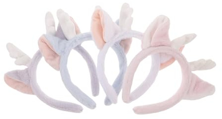 Veemoon Lot de 4 Serrage-Têtes Cornes de Renne en Peluche Douce Bandeaux Colorés Blanc Bleu Rose Violet Serrage-Tête à Bois de Cerf pour Soin Visage Maquillage et Fêtes de Noël