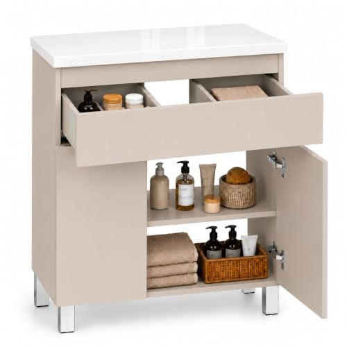 paplinskimoebel - Ariza TOP Waschtischunterschrank, wandhängend oder freistehend, Breite 60 cm, ohne Waschbecken, mit Schublade, für Aufsatzwaschbecken - Mattes Kaschmir