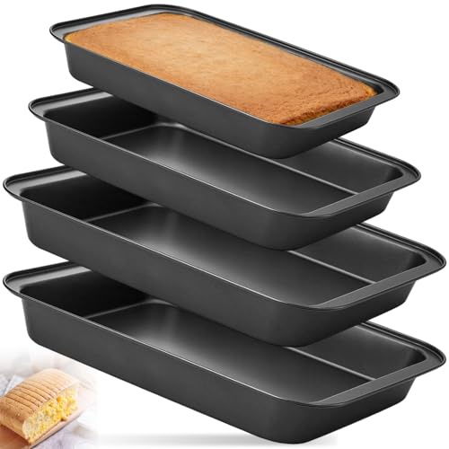 Set di 4 Teglie da Forno Rettangolare Antiaderenti, Teglia da Forno Nera in Acciaio al Carbonio, Vassoi da Forno Antiaderente Impilabili, Rostiera Senza PFOA per Arrostire Biscotti,Torte,Carne,Verdure