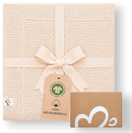MIRARI Kids Babydecke 80x100 cm, Bio Baumwolle GOTS, Kuscheldecke, Ecru | Strickdecke für Neugeborene, atmungsaktiv, temperaturregulierend, ganzjährig, für Kinderwagen und Babybett, Geschenkbox