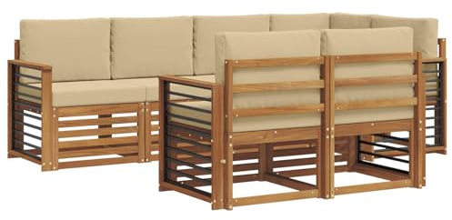 vidaXL Sofagarnituren 7 pcs Natur und Beige Massivholz Akazie, Garten-Sofa, modernes Outdoor-Sofa, langlebige Lounge, Bequeme Terassensitze für Dein Wohnzimmer