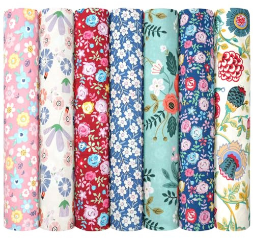 AOOSA 7 Stück Baumwollstoff 50 x 50 cm, 100% Baumwolle Quadrate Patchwork