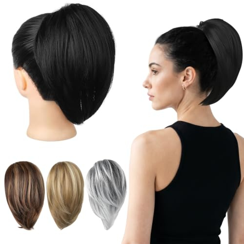 10 in ponytail extension | Kurze, glatte, natürliche schwarze ponytail haarteil mit klammer | pferdeschwanz haarteil mit nach innen gewelltem ür Damen