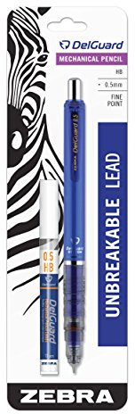 Zebra DelGuard Druckbleistift mit Minenmine, feine Spitze, 0,5 mm Spitze, Standard Nr. 2, HB, blauer Schaft, 1 Stück