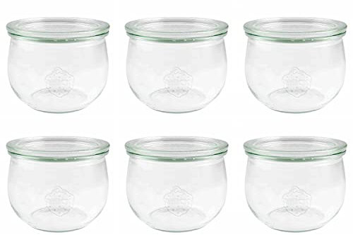 Weck RR100 Lot de 6 bocaux de conservation en forme de tulipe avec couvercle en verre et couvercle fraîcheur 500 ml
