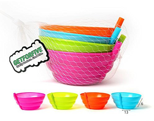 4 x Plastic Sippy Bowls With Built-in Straw For Kids Assorted Colors