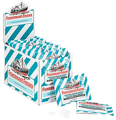 Fisherman'S Friend - Sachets Menthe Douce Pastilles Sans Sucres, Avec Chlorophylle Fraîcheur Intense Haleine Fraîche - Lot Idéal Pour Le Partage Entre Amis - Boîte de 24 sachets de 25g