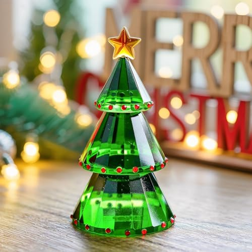 Sconosciuto H & D Green Crystal Glass Christmas Tree Holiday figurine con scatola regalo