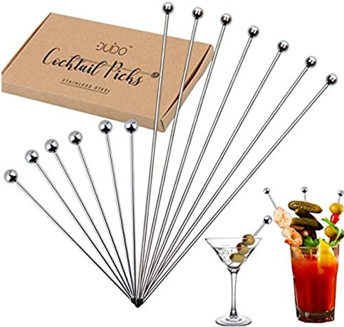 Cocktail Picks Stainless Steel Toothpicks - (4 & 8 inch) 12 Pack Martini Picks Reusable Fancy Metal Drink Skewers Garnish Swords Sticks for Martini Olives Appetizers Bloody Mary Brandied (Mixed Pack)