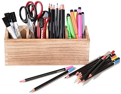 Stifteköcher Stifthalter Holz, 4 Fächer Multifunktions Becher für Kugelschreiber,Schreibtischorganizer Stifteköcher ür Büro Schreibtisch, Büro Organizer
